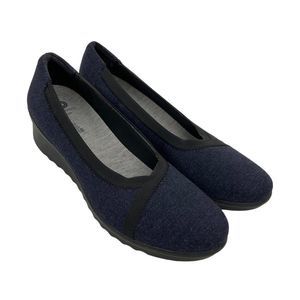 Clarks Cloudsteppers Cadell Dash Size 12 Navy Synthetic Wedges Pumps Sandals